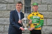 25 May 2008; FBD Insurance Ras 2008 winner Stephen Gallagher, An Post sponsored Sean Kelly team, with An Post Chief Executive Donal connell after the race. FBD Insurance Ras 2008 - Stage 8, Newbridge - Skerries. Picture credit: Stephen McCarthy / SPORTSFILE