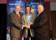 24 May 2008; Mark Scannell, team Montenotte Hotel Cork, is presented with the Women's Superleague Coach of the Year Award by Tony Colgan, President of Basketball Ireland, and Sean O'Reilly at the Basketball Ireland annual awards. The Tower Hotel, Whitestown Way, Tallaght, Dublin. Picture credit: Damien Eagers / SPORTSFILE