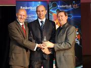 24 May 2008; Francis O'Sullivan, Colaiste Choilm Ballincollig, is presented with the Men's Underage Coach of the Year Award by Tony Colgan, President of Basketball Ireland, and Richard Finn at the Basketball Ireland annual awards. The Tower Hotel, Whitestown Way, Tallaght, Dublin. Picture credit: Damien Eagers / SPORTSFILE