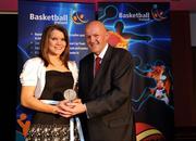 24 May 2008; Claire Rockall, Oranmore, is presented with the Female U20 Player of the Year Award by Tony Colgan, President of Basketball Ireland at the Basketball Ireland annual awards. The Tower Hotel, Whitestown Way, Tallaght, Dublin. Picture credit: Damien Eagers / SPORTSFILE