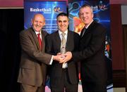 24 May 2008; Ronan Campbell, St Patrick's Academy Dungannon, is presented with the Girls School of the Year Award by Tony Colgan, President of Basketball Ireland and Eddie Guilmartin at the Basketball Ireland annual awards. The Tower Hotel, Whitestown Way, Tallaght, Dublin. Picture credit: Damien Eagers / SPORTSFILE