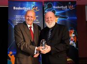 24 May 2008; Sean Conroy, Maree Basketball Club, is presented with the Club of the Year Award by Tony Colgan, President of Basketball Ireland at the Basketball Ireland annual awards. The Tower Hotel, Whitestown Way, Tallaght, Dublin. Picture credit: Damien Eagers / SPORTSFILE