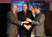 24 May 2008; Joe Shields, Oranmore, is presented with the Women's Underage Coach of the Year Award by Tony Colgan, President of Basketball Ireland, and Richard Finn at the Basketball Ireland annual awards. The Tower Hotel, Whitestown Way, Tallaght, Dublin. Picture credit: Damien Eagers / SPORTSFILE