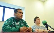 26 May 2008; Interim coach Micahel Bradley looks on while team captain Brian O'Driscoll speaks at a press conference ahead of Ireland's game against the Barbarians. Ireland rugby squad press conference, Kingsholm, Gloucester, England. Picture credit: Pat Murphy / SPORTSFILE *** Local Caption ***