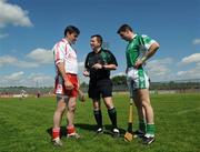 18 May 2008; Referee Ray Matthews talks to London captain Fergus McMahon and Tyrone captain Noel Hurson before the throw in. GAA Hurling Ulster Senior Championship 2nd Round, Tyrone v London, Healy Park, Omagh, Co. Tyrone. Picture credit: Damien Eagers / SPORTSFILE