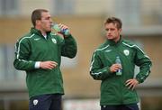 27 May 2008; Republic of Ireland's Richard Dunne, left and Stephen McPhail take a break during squad training. Republic of Ireland squad training, Gannon Park, Malahide, Co. Dublin. Picture credit: David Maher / SPORTSFILE *** Local Caption ***