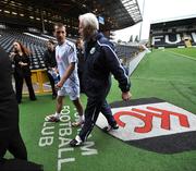 28 May 2008; Republic of Ireland manager Giovanni Trapattoni leaves the pitch with Liam Miller at the end of squad training. Craven Cottage, London, England. Picture credit: David Maher / SPORTSFILE