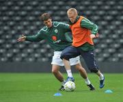 28 May 2008; Republic of Ireland's Damien Duff in action against team-mate Alex Bruce during squad training. Craven Cottage, London, England. Picture credit: David Maher / SPORTSFILE