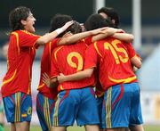28 May 2008; Spain's Erika Vazquez Morales is surrounded by team-mates after scoring her side's first goal. UEFA Women's European Championship Qualifier, Northern Ireland v Spain, Newry Showgrounds, Newry, Co. Down. Picture credit: Oliver McVeigh / SPORTSFILE