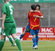 28 May 2008; Spain's Erika Vazquez Morales is congratulated by Willy, 7, after scoring her side's second goal. UEFA Women's European Championship Qualifier, Northern Ireland v Spain, Newry Showgrounds, Newry, Co. Down. Picture credit: Oliver McVeigh / SPORTSFILE