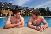 29 May 2008; Ireland's Bryan Young, left and Jerry Flannery  relax by the pool at their team hotel ahead of the team's departure to New Zealand and Australia for their summer tour. Pennyhill Park Hotel, Bagshot, London, England. Picture credit: David Maher / SPORTSFILE