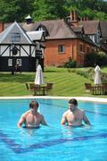 29 May 2008; Ireland's Bryan Young, right and Jerry Flannery relax in the pool at their team hotel ahead of the team's departure to New Zealand and Australia for their summer tour. Pennyhill Park Hotel, Bagshot, London, England. Picture credit: David Maher / SPORTSFILE