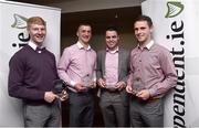28 April 2015; Players from University Limerick, from left, Paul Maher, Brian Stapleton, Brian Troy and Tommy Heffernan, after being presented with their Independent.ie HE GAA Rising Stars Hurling Awards, at the Independent.ie HE GAA Rising Stars Awards. Croke Park, Dublin. Picture credit: David Maher / SPORTSFILE