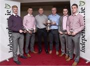 28 April 2015; Players and management from University  Limerick, from left to right, Paul Maher, Brian Stapleton, Tony O'Sullivan, Brian Lohan, Brian Troy and Tommy Heffernan, after being presented with their Independent.ie HE GAA Rising Stars Hurling Awards, at the Independent.ie HE GAA Rising Stars Awards. Croke Park, Dublin. Picture credit: David Maher / SPORTSFILE