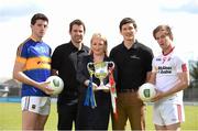 29 April 2015; Rosemary Steen, Director of Public Affairs at EirGrid, with Tipperary's Colin O'Riordan, Tyrone's Kieran McGeary and U21 ambassadors, former Dublin footballer Bryan Cullen and former Galway footballer Micheal Meehan in Parnell Park, Dublin, ahead of the EirGrid GAA Football U21 All-Ireland Final on Saturday, 2nd May. Parnell Park, Dublin. Picture credit: Stephen McCarthy / SPORTSFILE