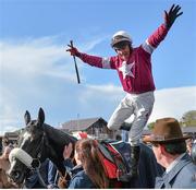29 April 2015; Jockey Paul Carberry celebrates after winning the Bibby Financial Services Ireland Punchestown Gold Cup on Don Cossack. Punchestown Racecourse, Punchestown, Co. Kildare. Picture credit: Matt Browne / SPORTSFILE