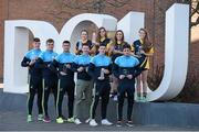 29 April 2015; DCU GAA stars, from left, Steven O'Brien, Tipperary, Enda Smith, Roscommon, Tadhg Lowe, Roscommon, Colm Begley, Laois, Conor Moyna, Monaghan, and Michael Quinn, Longford, who were recognised on their recent Sigerson Cup All-Star awards by Bank of Ireland, and O'Connor Cup All-Star award winners who were recoginised by Bank of Ireland, from left, Ailbhe Clancy, Leitrim, Lorraine O'Shea, Tipperary, Laura McEnaney, Monaghan, and Sarah Rowe, Mayo. DCU, Glasnevin, Dublin. Picture credit: Stephen McCarthy / SPORTSFILE