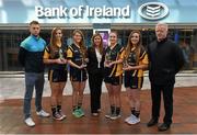 29 April 2015; DCU GAA stars, from left, Lorraine O'Shea, Tipperary, Sarah Rowe, Mayo, Ailbhe Clancy, Leitrim, and Laura McEnaney, Monaghan, who were recognised for their recent O'Connor Cup All-Star awards by Bank of Ireland's DCU Branch manager Eithne Connolly, DCU School Liaison Officer Jonny Cooper, left, and DCU GAA Academy Director Michael Kennedy. DCU, Glasnevin, Dublin. Picture credit: Stephen McCarthy / SPORTSFILE