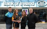 29 April 2015; DCU GAA star Lorraine O'Shea, Tipperary, is recognised on her recent O'Connor Cup All-Star award by Bank of Ireland's DCU Branch manager Eithne Connolly, DCU School Liaison Officer Jonny Cooper, left, and DCU GAA Academy Director Michael Kennedy. DCU, Glasnevin, Dublin. Picture credit: Stephen McCarthy / SPORTSFILE