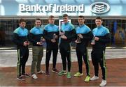 29 April 2015; DCU GAA stars, from left, Conor Moyna, Monaghan, Michael Quinn, Longford, Enda Smith, Roscommon, Steven O'Brien, Tipperary, Colm Begley, Laois, and Tadhg Lowe, Roscommon, who were recognised by Bank of Ireland on their recent Sigerson Cup All-Star awards. DCU, Glasnevin, Dublin. Picture credit: Stephen McCarthy / SPORTSFILE