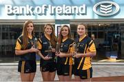 29 April 2015; DCU GAA stars, from left, Lorraine O'Shea, Tipperary, Sarah Rowe, Mayo, Laura McEnaney, Monaghan, and Ailbhe Clancy, Leitrim, who were recognised by Bank Of Ireland on their recent O'Connor Cup All-Star awards. DCU, Glasnevin, Dublin. Picture credit: Stephen McCarthy / SPORTSFILE