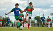 30 April 2015; Kyle Cosgrove, left, Boyerstown NS, Boyerstown, Co. Meath, in action against Luka Meyer, Durrow NS, Durrow, Co. Offaly, during their Boys Section B match. SPAR FAI Primary School 5s Leinster Final, MDL Grounds, Trim Road, Navan, Co. Meath. Picture credit: Brendan Moran / SPORTSFILE