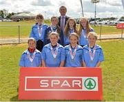 30 April 2015; The team from Rathgarogue NS, New Ross, Co. Wexford, runners up in the Girls Section A, with Michael Dollard, Leinster Retail Operation Advisor, SPAR. SPAR FAI Primary School 5s Leinster Final, MDL Grounds, Trim Road, Navan, Co. Meath. Picture credit: Brendan Moran / SPORTSFILE