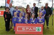 30 April 2015; Stonepark NS, Stonepark, Co. Longford, are presented with the cup by Michael Dollard, Leinster Retail Operation Arvisor, SPAR, after winning Girls Section A title. SPAR FAI Primary School 5s Leinster Final, MDL Grounds, Trim Road, Navan, Co. Meath. Picture credit: Brendan Moran / SPORTSFILE