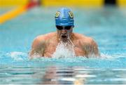 1 May 2015; Alex Murphy, UCD, on his way to finishing second in his semi-final heat of the men's 100m breaststroke  event, during the 2015 Irish Open Swimming Championships at the National Aquatic Centre, Abbotstown, Dublin. Photo by Sportsfile