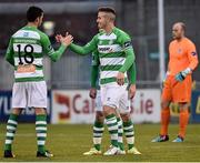 1 May 2015; Mikey Drennan, right, Shamrock Rovers, celebrates after scoring his side's first goal with team-mate Keith Fahey. SSE Airtricity League Premier Division, Shamrock Rovers v Drogheda United, Tallaght Stadium, Tallaght, Co. Dublin. Picture credit: David Maher / SPORTSFILE