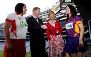 27 May 2008; President of the Camogie Association Liz Howard with Gary Desmond, CEO Gala, Derry captain Claire O'Kane, left and Wexford captain Mary Lacey announcing Gala's three year sponsership deal at the launch of the Gala All Ireland Senior & Junior Camogie Championships. Croke Park, Dublin. Photo by Sportsfile