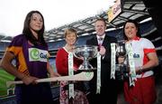 27 May 2008; President of the Camogie Association Liz Howard with Gary Desmond, CEO Gala, Wexford captain Mary Lacey, left, and Derry captain Claire O'Kane, right, at the launch of the Gala All Ireland Senior & Junior Camogie Championships. Croke Park, Dublin. Photo by Sportsfile