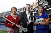 27 May 2008; President of the Camogie Association Liz Howard with Gary Desmond, CEO Gala and Tipperary captain Emily Hayden at the launch of the Gala All Ireland Senior & Junior Camogie Championships. Croke Park, Dublin. Photo by Sportsfile