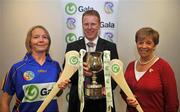 27 May 2008; Liz Howard, President of Cumann Camogaíochta na nGael, Gary Desmond, CEO of Gala, with Tipperary captain Emily Hayden at the launch of the Gala All Ireland Senior & Junior Camogie Championships. Croke Park, Dublin. Picture credit: Stephen McCarthy / SPORTSFILE