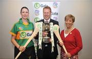 27 May 2008; Liz Howard, President of Cumann Camogaíochta na nGael, Gary Desmond, CEO of Gala, with Donegal captain Niamh Brady at the launch of the Gala All Ireland Senior & Junior Camogie Championships. Croke Park, Dublin. Picture credit: Stephen McCarthy / SPORTSFILE