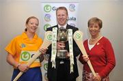 27 May 2008; Liz Howard, President of Cumann Camogaíochta na nGael, Gary Desmond, CEO of Gala, with Clare captain Deirdre Murphy at the launch of the Gala All Ireland Senior & Junior Camogie Championships. Croke Park, Dublin. Picture credit: Stephen McCarthy / SPORTSFILE