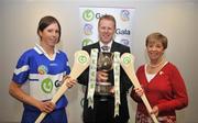 27 May 2008; Liz Howard, President of Cumann Camogaíochta na nGael, Gary Desmond, CEO of Gala, with Laois captain Louise Mahony at the launch of the Gala All Ireland Senior & Junior Camogie Championships. Croke Park, Dublin. Picture credit: Stephen McCarthy / SPORTSFILE