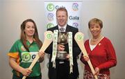 27 May 2008; Liz Howard, President of Cumann Camogaíochta na nGael, Gary Desmond, CEO of Gala, with Meath player Louise Donoghue at the launch of the Gala All Ireland Senior & Junior Camogie Championships. Croke Park, Dublin. Picture credit: Stephen McCarthy / SPORTSFILE
