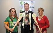 27 May 2008; Liz Howard, President of Cumann Camogaíochta na nGael, Gary Desmond, CEO of Gala, with Meath player Louise Donoghue at the launch of the Gala All Ireland Senior & Junior Camogie Championships. Croke Park, Dublin. Picture credit: Stephen McCarthy / SPORTSFILE