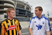 28 May 2008; GPA and Halifax have launched a new hurling initiative aimed at promoting the game in the non-traditional counties. The Hurling Twinning Programme will see counties from the Nicky Rackard Cup paired with their counterparts at McCarthy Cup level. At the launch are Kilkenny's Richie Power, left, and Waterford's Ken McGrath. Jury's Croke Park Hotel, Dublin. Picture credit: Brian Lawless / SPORTSFILE