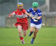 28 May 2008; Amy D'arcy, Mary Help of Christians, in action against Nuira Caffrey Esmau, Scoil Fhiachra. Allianz Cumann na mBunscol Finals, Corn Haughey - Mary Help of Christians, Navan Rd v Scoil Fhiachra, Beaumont, Parnell Park, Dublin. Picture credit: Pat Murphy / SPORTSFILE  *** Local Caption ***