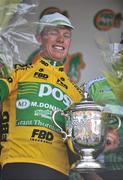 25 May 2008; FBD Insurance Ras 2008 winner Stephen Gallagher, An Post sponsored Sean Kelly team, with the cup after the race. FBD Insurance Ras 2008 - Stage 8, Newbridge - Skerries. Picture credit: Stephen McCarthy / SPORTSFILE