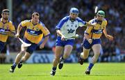 1 June 2008; Declan Prendergast, Waterford, in action against Tony Griffin, left, Brian O'Connell and Mark Flaherty, Clare. GAA Hurling Munster Senior Championship Quarter-Final, Waterford v Clare, Gaelic Grounds, Limerick. Picture credit: Brendan Moran / SPORTSFILE *** Local Caption ***