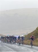 2 May 2015; A general view of the action as the peloton ascend the category one climb of Spelga Dam during the second stage. 150 elite cyclists from Australia, Holland, Belgium, France, England, Scotland, Northern Ireland and the Republic of Ireland compete in Stage 2 of the AmberGreen Energy Tour of Ulster in partnership with the SDS Group and Saltmarine Cars. Stage 2 takes the teams from Belfast (Malone Playing Fields, House of Sport) - Carryduff - Saintfield - Crossgar - Downpatrick - Clough - Newcastle (Bryansford Road, Spelga Dam) - Kilkeel - Rostrevor - Hilltown - Rathfriland - Mayobridge - Warrenpoint - Newry. Picture credit: Stephen McMahon / SPORTSFILE