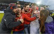 2 May 2015; Tyrone goalscorer Cathal McShane celebrates with supporters following his side's victory. EirGrid GAA All-Ireland U21 Football Championship Final, Tipperary v Tyrone. Parnell Park, Dublin. Picture credit: Ramsey Cardy / SPORTSFILE