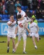 2 May 2015; Ruairi Brennan, Colm Byrne and Mark Bradley, Tyrone celebrate at the final whistle. EirGrid GAA All-Ireland U21 Football Championship Final, Tipperary v Tyrone. Parnell Park, Dublin. Picture credit: Oliver McVeigh / SPORTSFILE