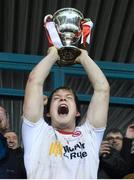 2 May 2015; Tyrone captain Kieran McGeary lifts the cup following his side's victory. EirGrid GAA All-Ireland U21 Football Championship Final, Tipperary v Tyrone. Parnell Park, Dublin. Picture credit: Ramsey Cardy / SPORTSFILE