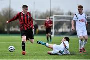 3 May 2015; Steven Mullins, Bohemians, is tackled by Eoin O'Keefe, Kilreen Celtic. FAI Umbro Youth Cup Final, Bohemians v Kilreen Celtic. Pearse Park, Dublin. Picture credit: Ramsey Cardy / SPORTSFILE