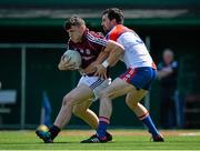 3 May 2015; Damien Comer, Galway, in action against Gerard McCartan, New York. Connacht GAA Football Senior Championship, Preliminary Round, New York v Galway. Gaelic Park, New York, USA. Picture credit: Ray Ryan / SPORTSFILE