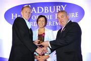 29 May 2008; Sean O'Neill, from Wexford, is presented with a 2008 Cadbury Hero of the Future Award by GAA President Nickey Brennan, in the company of Audrey Buckley, Brand Manager, Cadbury Ireland. Sean was one of 13 shortlisted players, all nominees can be seen on www.cadburygaau21.com.Westin Hotel, Dublin. Picture credit: Ray McManus / SPORTSFILE